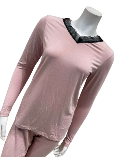 Jackie O'Loungewear VPJ-PNK-W27 Pink V Neck Long Sleeve Modal Pajamas Set Myselflingerie.com