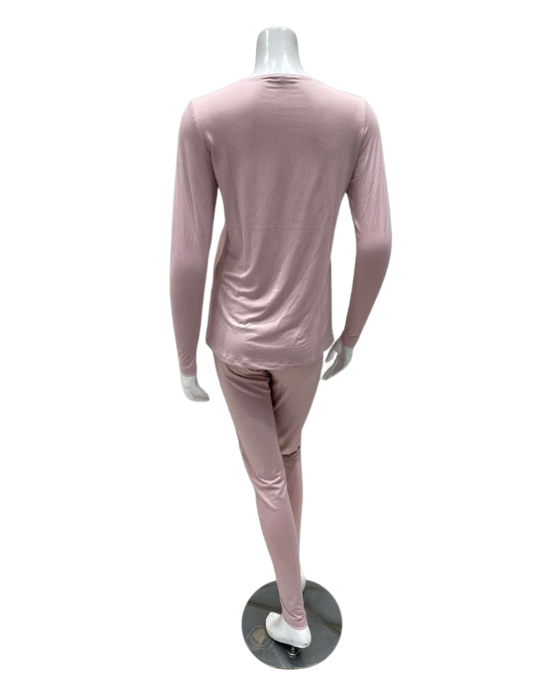 Jackie O'Loungewear VPJ-PNK-W27 Pink V Neck Long Sleeve Modal Pajamas Set Myselflingerie.com