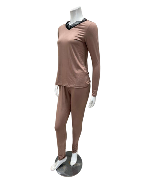 Jackie O'Loungewear Mauve V Neck Long Sleeve Modal Pajamas Set Myselflingerie.com