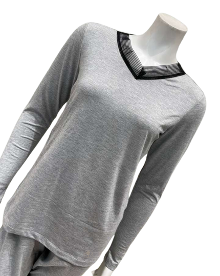 Jackie O'Loungewear VPJ-GRY-W27 Grey V Neck Long Sleeve Modal Pajamas Set Myselflingerie.com