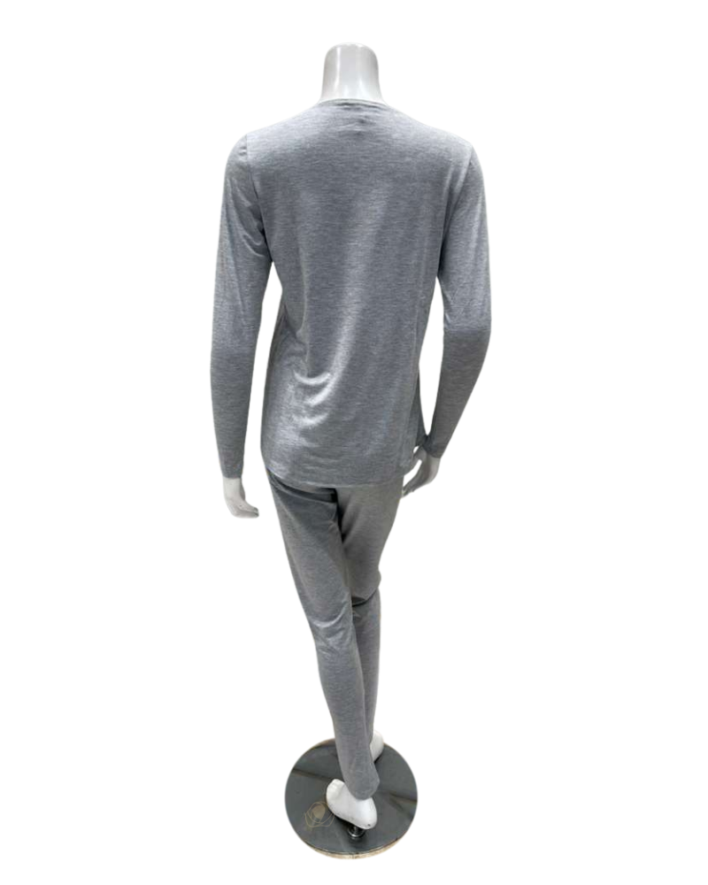 Jackie O'Loungewear Grey V Neck Long Sleeve Modal Pajamas Set Myselflingerie.com
