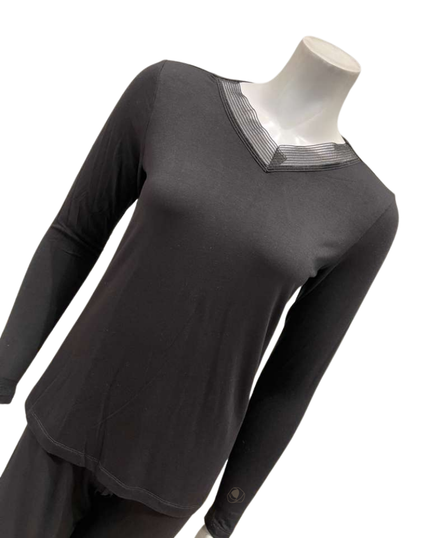Jackie O'Loungewear VPJ-BLK-W27 Black V Neck Long Sleeve Modal Pajamas Set Myselflingerie.com