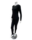 Jackie O'Loungewear Black V Neck Long Sleeve Modal Pajamas Set Myselflingerie.com