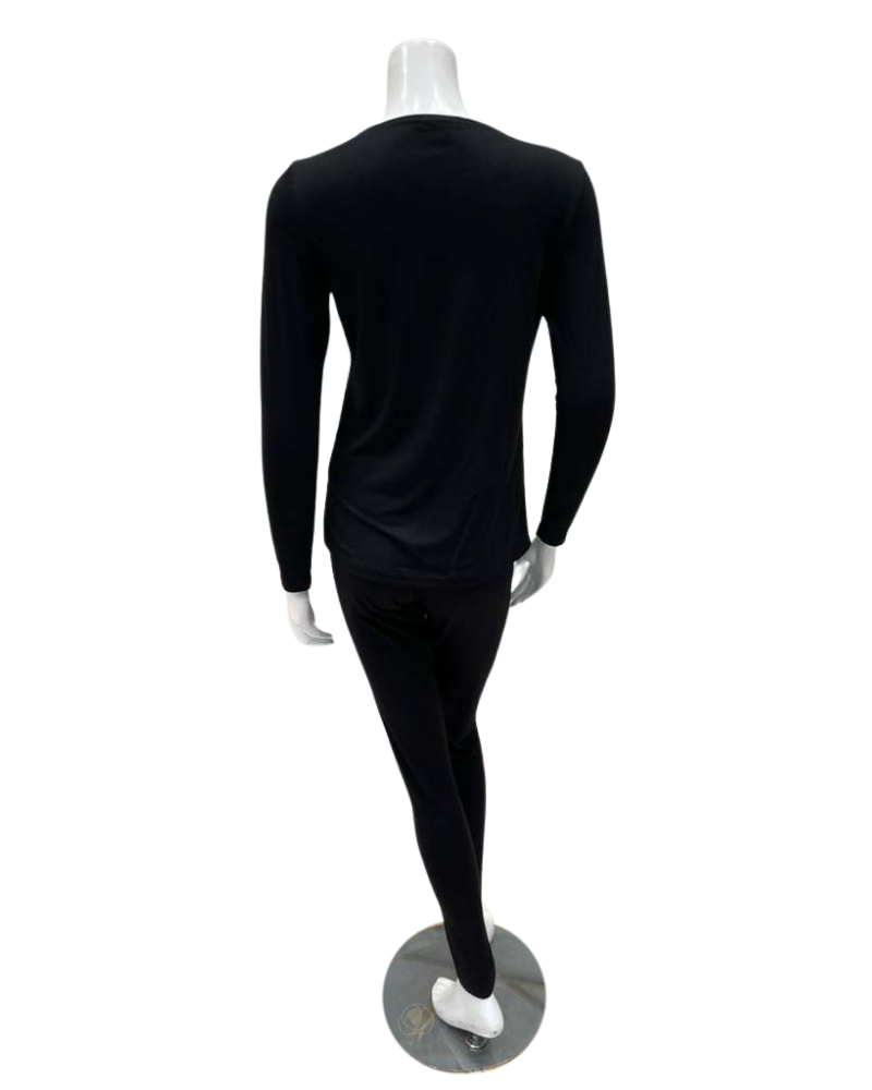 Jackie O'Loungewear Black V Neck Long Sleeve Modal Pajamas Set Myselflingerie.com