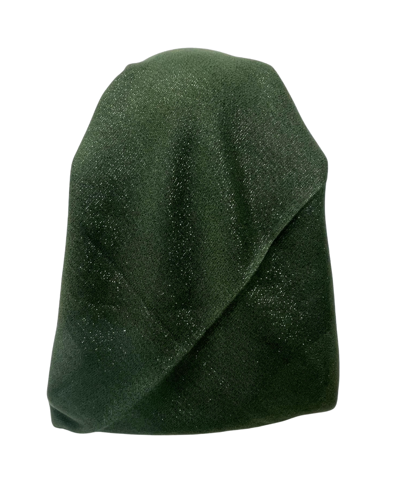 It's Younique OB-SHIM-OL Solid Olive Shimmer Pre-Tied Open Back Bandanna with Velvet Grip Myselflingerie.com