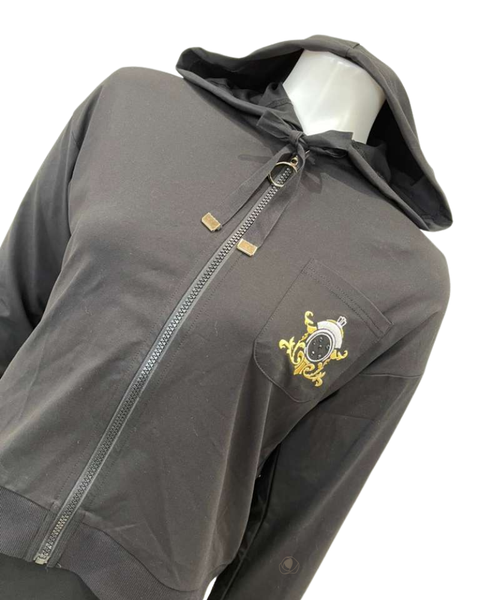 Sparrow Black with Royal Embroidery Zip Up Hoodie Myselflingerie.com