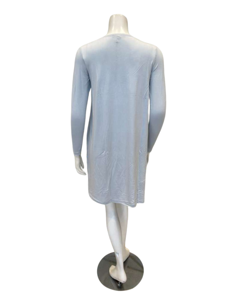 Jackie O'Loungewear NS-L/S-LTBL Light Blue V Neck Lace Long Sleeves Modal Nightshirt Myselflingerie.com