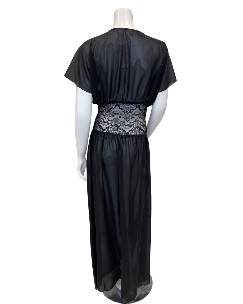 Oh! Zuza 4537 Black Sheer Chiffon Long Robe Myselflingerie.com