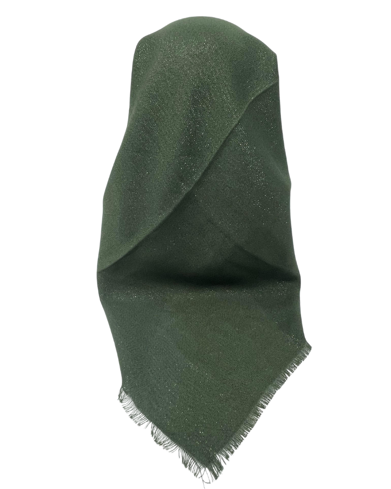 It's Younique OB-SHIM-OL Solid Olive Shimmer Pre-Tied Open Back Bandanna with Velvet Grip Myselflingerie.com