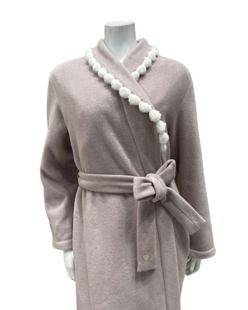 Iora Lingerie 25612C Dusty Mauve Pom Pom Trim Wrap Robe Myselflingerie.com