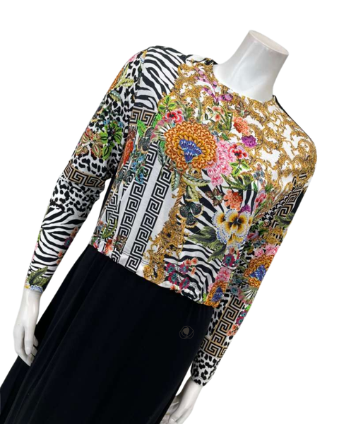 Pen-ky Black with Floral and Chains Print Modal Nursing Nightgown Myselflingerie.com