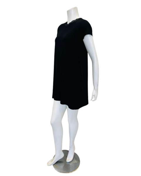 Jackie O'Loungewear NS-S/S-BLK Black V Neck Lace Short Sleeves Modal Nightshirt Myselflingerie.com