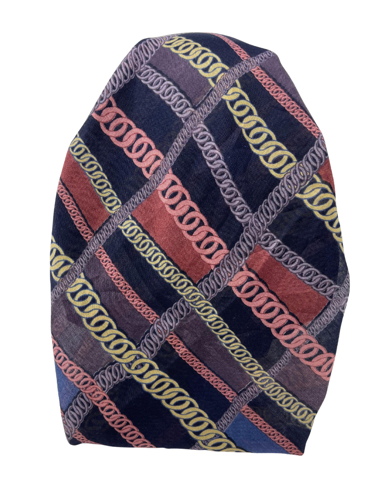 It's Younique OB-CHAI-BL Rows of Chains Blue Border Pre-Tied Open Back Bandanna with Velvet Grip Myselflingerie.com