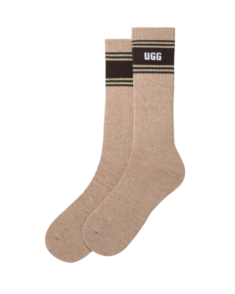 UGG 1176831 Sand Heather/Woodland Josias Varsity Crew Socks Myselflingerie.com