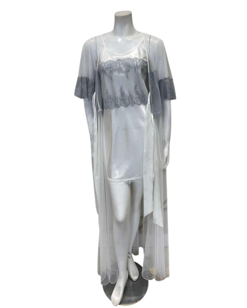 Madeleine Fig CLAIRE Ivory Satin Chemise & Peignoir Set Myselflingerie.com