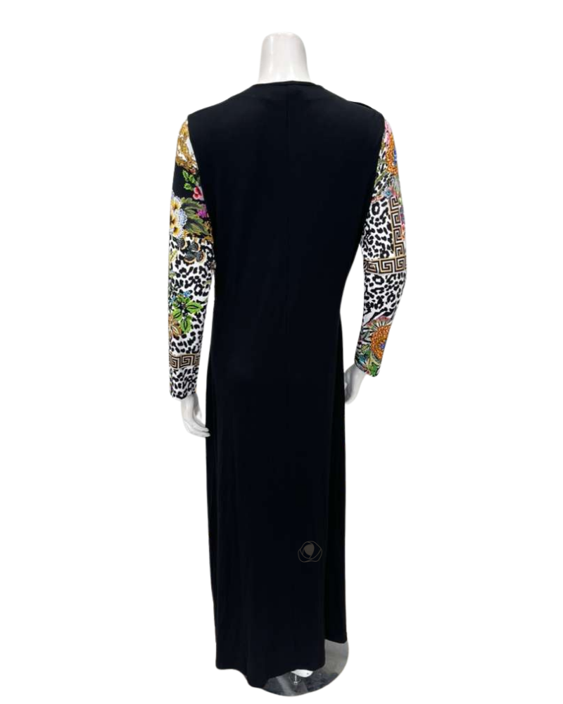 Pen-ky Black with Floral and Chains Print Modal Nursing Nightgown Myselflingerie.com