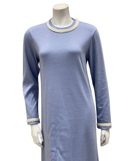 Iora Lingerie 25418 Dusty Blue Braided Trim Cotton Blend Nightshirt Myselflingerie.com