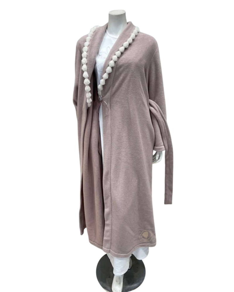Iora Lingerie 25612C Dusty Mauve Pom Pom Trim Wrap Robe Myselflingerie.com