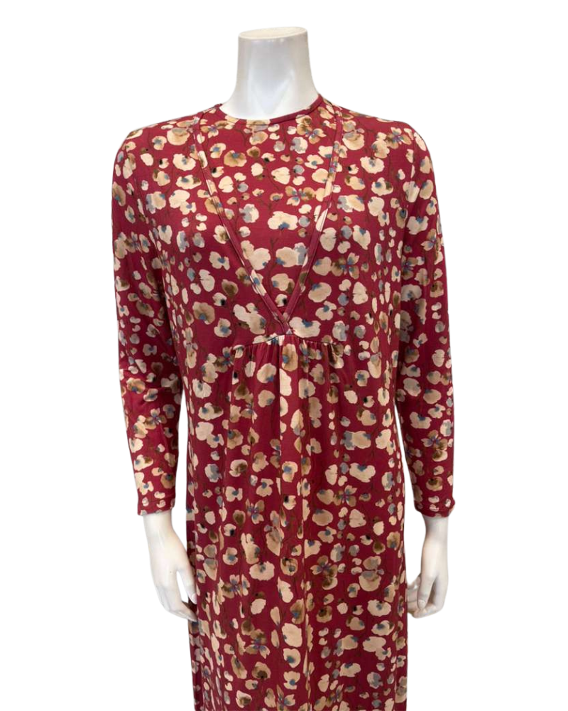 Lunderbeck N5234 Burgundy Dust of Petals Modal Versatile Nursing Nightgown Myselflingerie.com