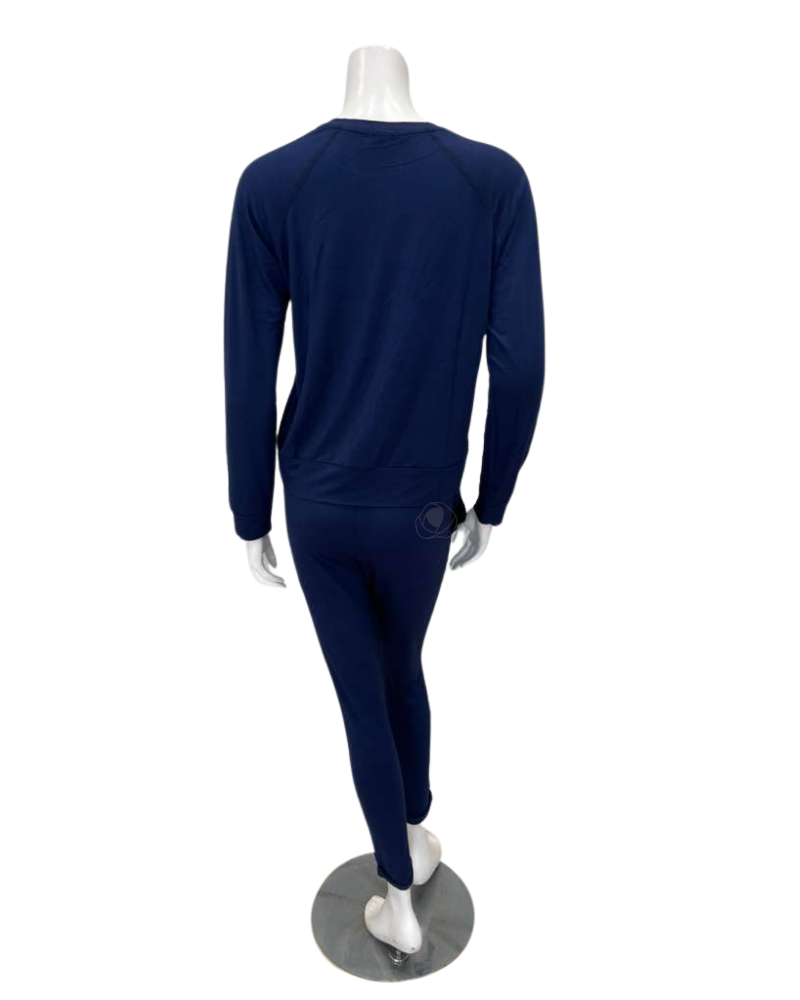 Aspen Dream BLSB + BBP Navy Miley Long Sleeve Top & Joggers Bamboo Pajamas Set Myselflingerie.com