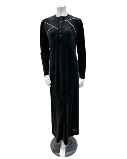 Pen-ky Black Velour Topstitch Button Down Nightgown