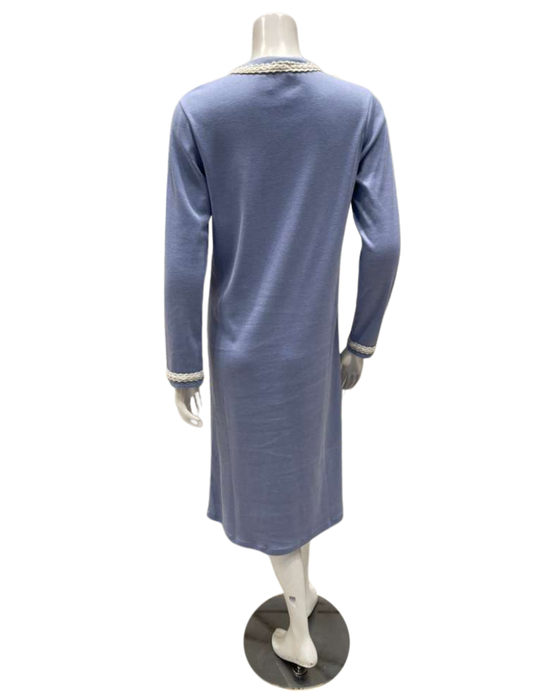 Iora Lingerie 25418 Dusty Blue Braided Trim Cotton Blend Nightshirt Myselflingerie.com