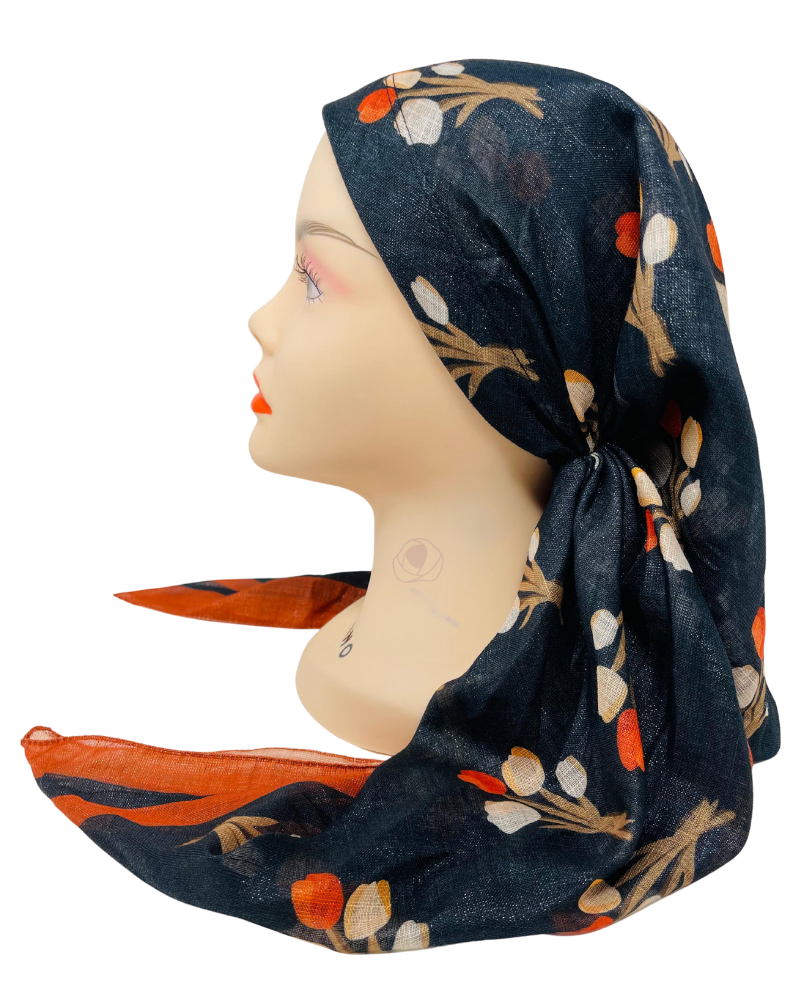 It's Younique OB-TUL-RU Rust/Cream Tulips Pre-Tied Open Back Bandanna with Velvet Grip Myselflingerie.com