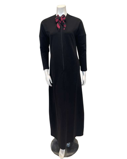 Chicolli LR6091 Black Scarf Front Zip Morning Robe Lounger Myselflingerie.com