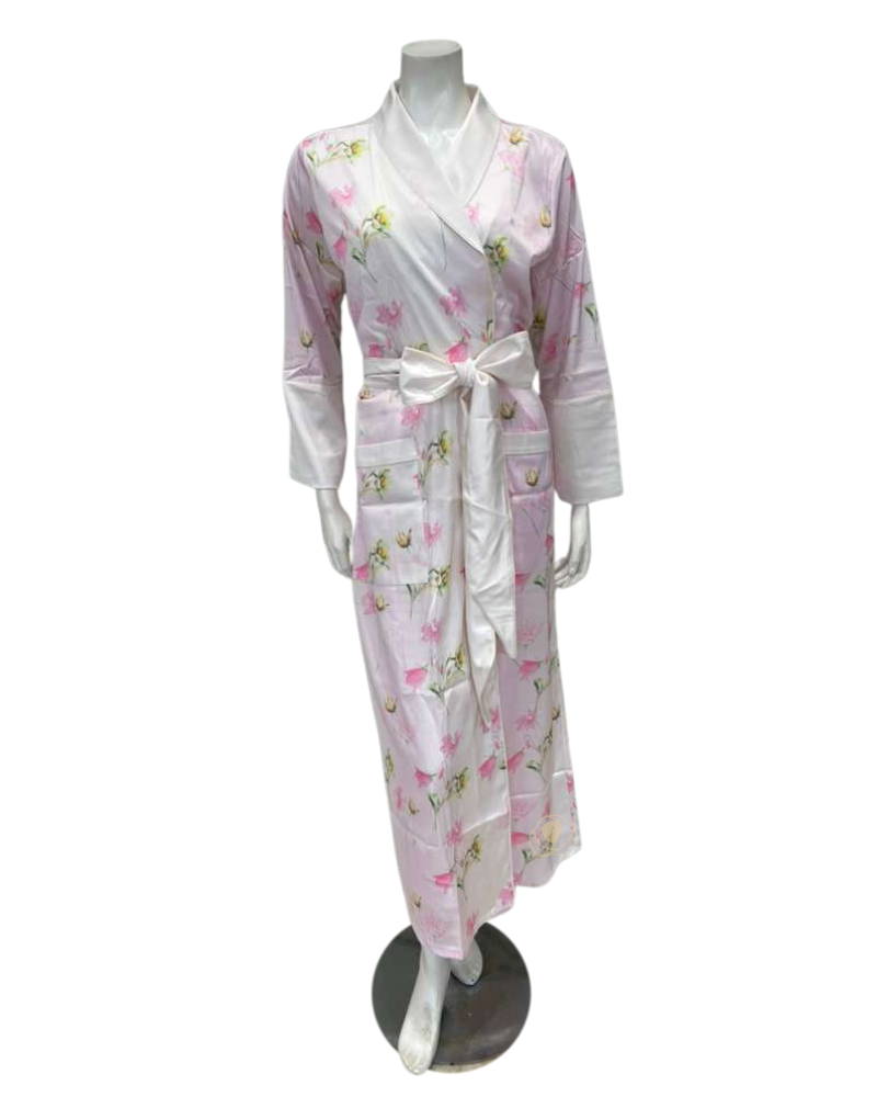 Isayes Lingerie 300347 + 180157 Pink Floral Print Poly Silk Gown & Robe Set Myselflingerie.com