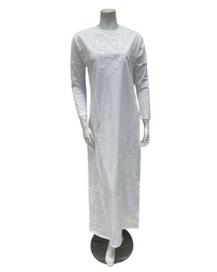 Chicolli N5123 White Debossed Pull On Cotton Nightgown Myselflingerie.com