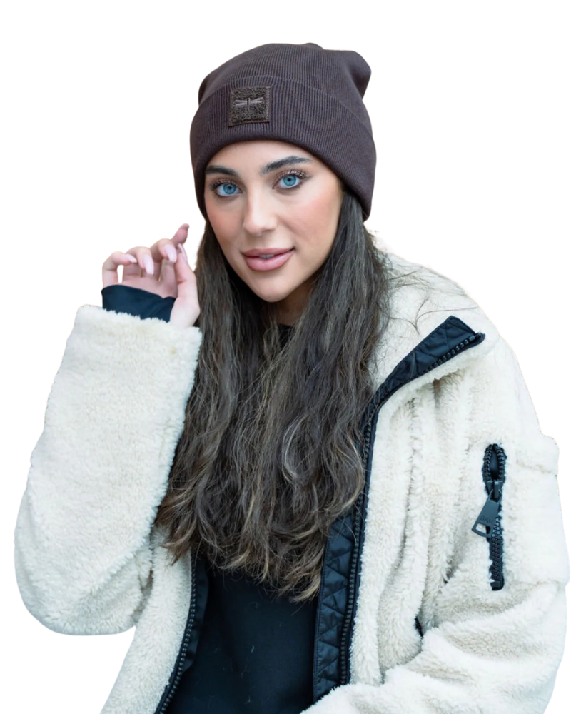 Tal New York TSLDC The Sherpa Logo Dark Chocolate Beanie Myselflingerie.com