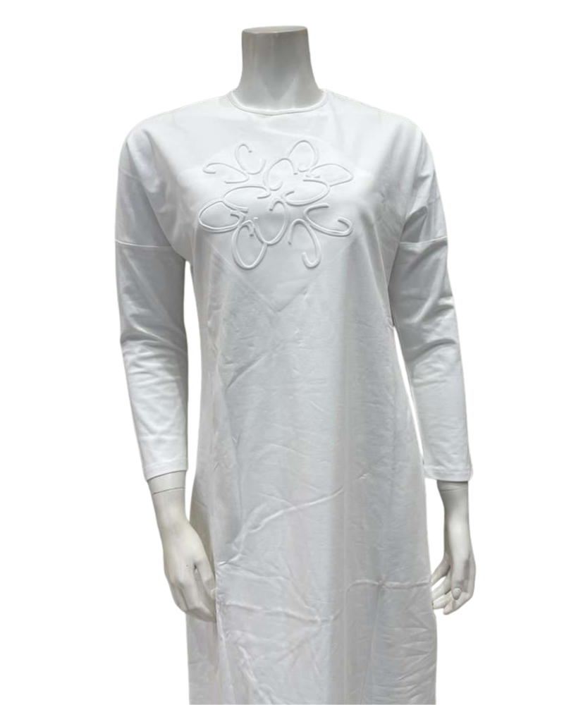 Chicolli N5123 White Debossed Pull On Cotton Nightgown Myselflingerie.com