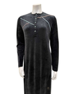 Pen-ky Black Velour Topstitch Button Down Nightgown
