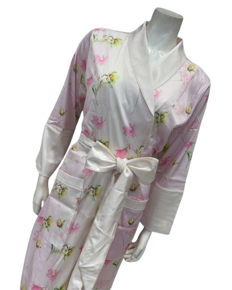 Isayes Lingerie 300347 + 180157 Pink Floral Print Poly Silk Gown & Robe Set Myselflingerie.com