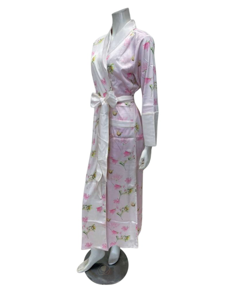 Isayes Lingerie 300347 + 180157 Pink Floral Print Poly Silk Gown & Robe Set Myselflingerie.com