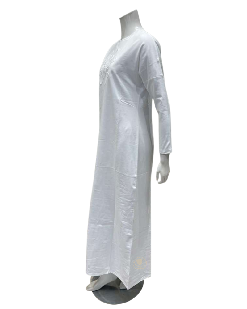 Chicolli N5123 White Debossed Pull On Cotton Nightgown Myselflingerie.com