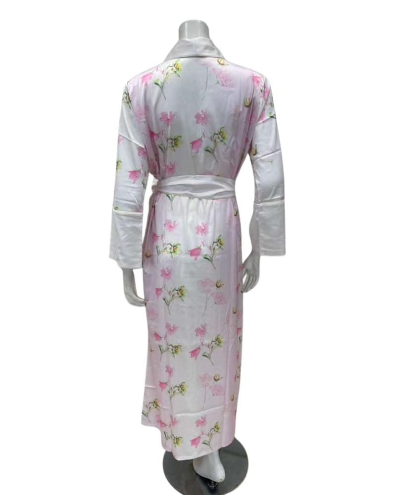 Isayes Lingerie 300347 + 180157 Pink Floral Print Poly Silk Gown & Robe Set Myselflingerie.com