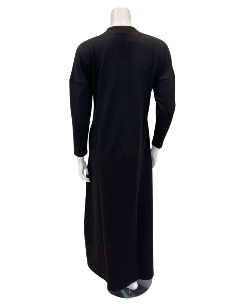 Chicolli LR6091 Black Scarf Front Zip Morning Robe Lounger Myselflingerie.com
