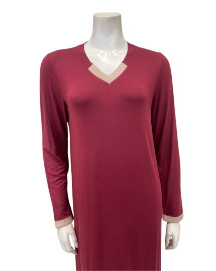 Iora Lingerie 25415C Burgundy V Neck Satin Trim Modal Nightshirt Myselflingerie.com