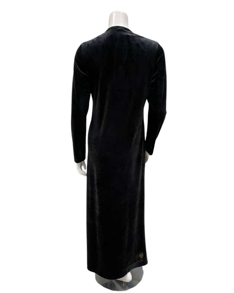Pen-ky Black Velour Topstitch Button Down Nightgown