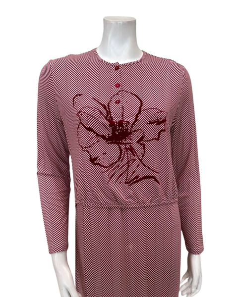 Plush PM N5136-B Brick Ivory Magenta Flora Outlined Cotton Nursing Nightgown Myselflingerie.com