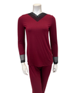 Oh! Zuza M4141 Red Wine Swirl Design Lace V Neck Modal Pajamas Set Myselflingerie.com