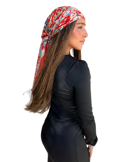 Scarf Bar Red Riviera Bloom Square Scarf with Invisible Grip Myselflingerie.com