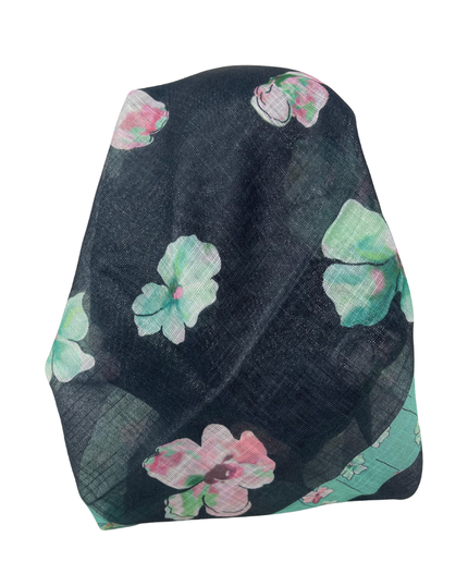 It's Younique OB-FLOW-GN Green Flower Print on Black Shimmer Pre-Tied Open Back Bandanna with Velvet Grip Myselflingerie.com