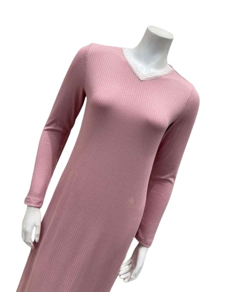Oh! Zuza V2 Antique Rose Ribbed Lace V Neck Rosie Modal Nightshirt Myselflingerie.com