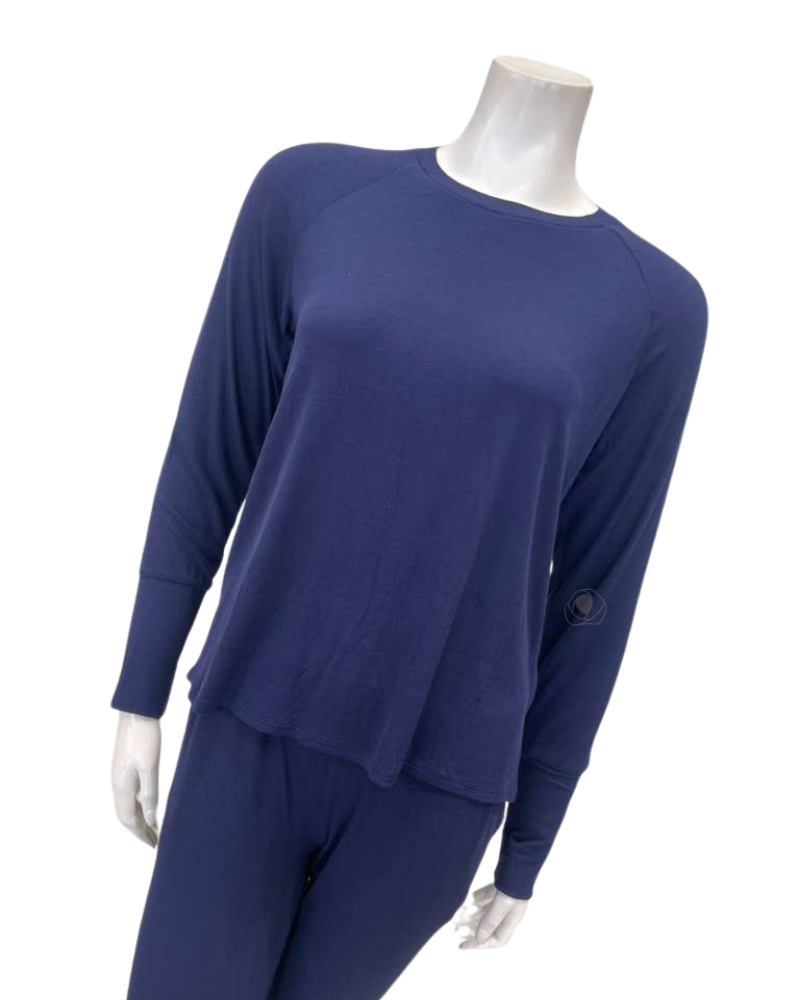 Aspen Dream BRLSL + BRLB Navy Ribbed Long Sleeve & Joggers Bamboo Pajamas Set Myselflingerie.com