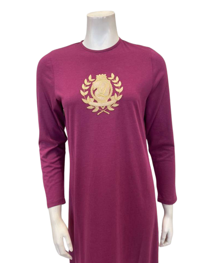 Lunderbeck N5276 Mulberry Embroidered Emblem Pull On Modal Nightgown Myselflingerie.com