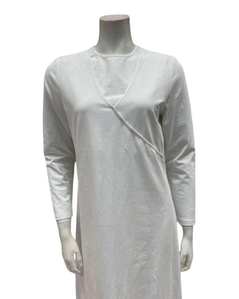 Chicolli N5171 White Dickie Wrap Cotton Versatile Nursing Nightgown Myselflingerie.com