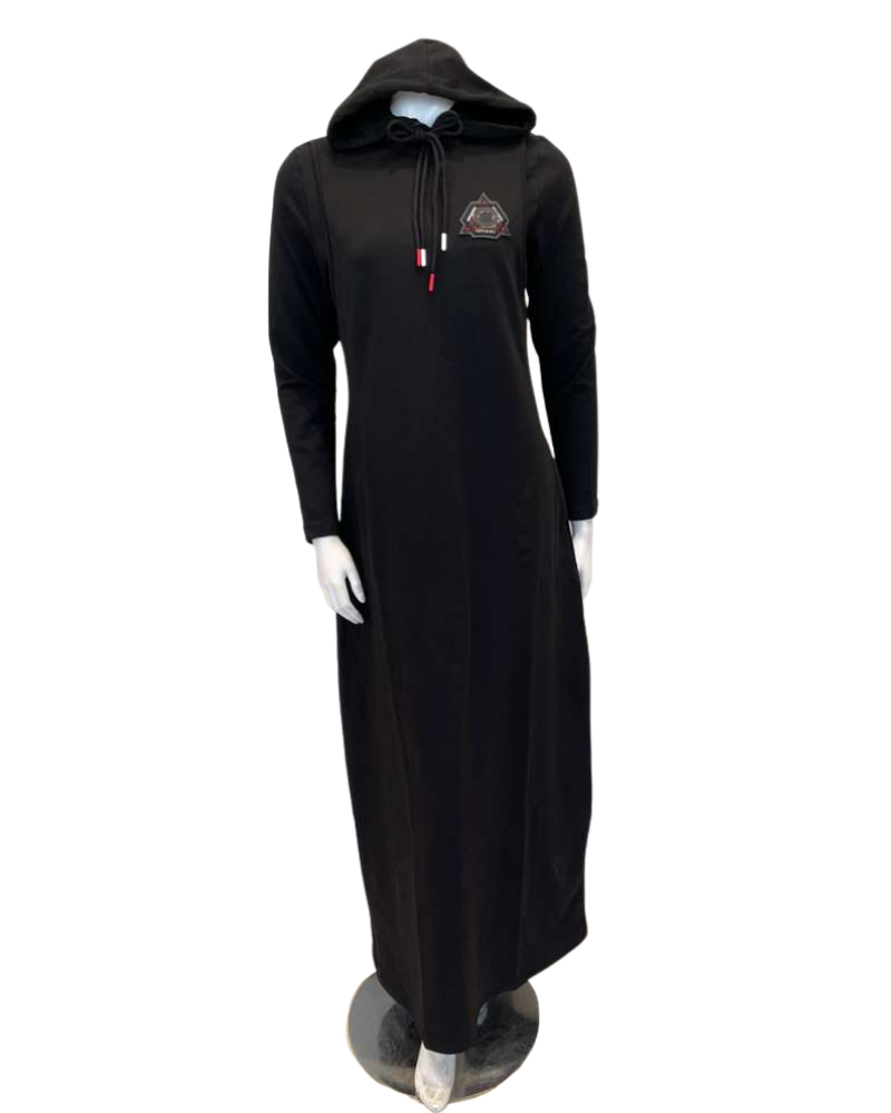 Chicolli LR6090 Black Utility Coverall Nursing Morning Robe Lounger with Hood Myselflingerie.com