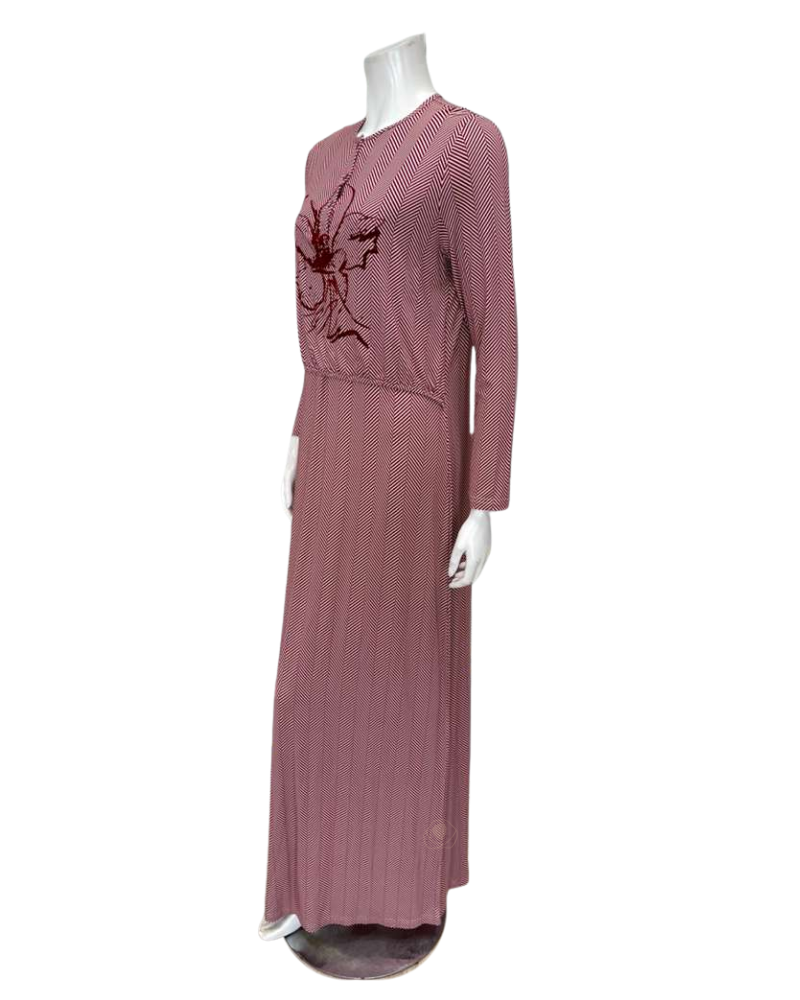 Plush PM N5136-B Brick Ivory Magenta Flora Outlined Cotton Nursing Nightgown Myselflingerie.com
